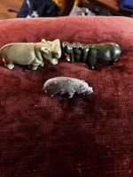 Vintage Serpentine / Jadeite‑Range Stone Hippos – Set of 3 – Hand‑Carved