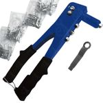 Pop Rivet Gun + 75 Rivets in 4 sizes. Hand Riveting Riveter Gun with nozzles