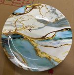 Set of 4 large size melamine dinner plates AQUA gold, 27 cm