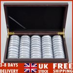 50 Pcs 46MM Coins Capsule Storage Box w/ Wooden Cases Holder Collection Display