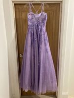 Purple Lace & Tulle Glitter Formal Maxi Dress, Sleeveless Spaghetti Straps, 8