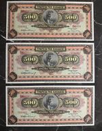 Greece x3 Concecutive serial UNC 500 Drachmai 1932 pick 102 