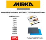 Wet and Dry Sandpaper MIRKA WPF Sheets Waterproof Sand Paper Grits 240-2000  