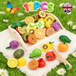 11Pcs Wooden Cutting Fruits Play Set Pretend Play Wood Food Cutting Set for Kids