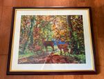 Rare Framed Deer Woodland Tapestry Needlepoint Autumn Forest Stag Wall Art
