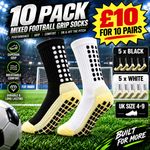 10 Pack Mens Grip Socks | Black / White | UK 4-9 | Football Rugby Sport