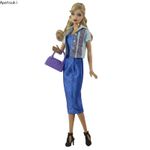 Blue Clothes Set For 11.5" 1/6 Doll Fashion Outfits Shirt Gown Purple Handbag