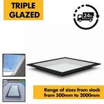 1000mm x 1000mm Flat Roof Lantern Triple Glazed Skylight Rooflight Toughened