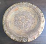 Vintage Middle Eastern Brass Wall Plaque 9" Charger Plate Geometric Star Deco