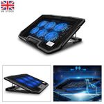 Quiet Laptop Cooler 6 Powerful Fans Gaming Cooling Mat Pad Stand Tilt for 12-17"