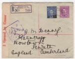 1942 Aug 26th. Registered Censor Cover. Melbourne to Penrith, England.
