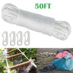 50FT 6MM White Flagpole Halyard Rope Flag Pole Rope Nylon Braided Cord Tool UK