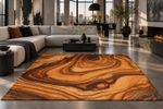 Woodgrain Chenille Rug — Washable Rustic Brown Swirl Accent Rug