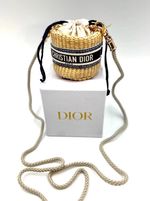 New! Dior Beauty Straw  Mini Cosmetic Bag with a Drawstring Closure In Box