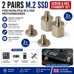 2 Pairs M.2 SSD Mounting Screw & Hex Standoff Set for NVMe PCIe Motherboard
