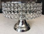 Heavy round crystal cake stand with mirrored top. Used but in good condition