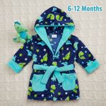 Baby Boys Dino Dressing Gown Hooded Robe Dinosaur Print 6-12 Months Gift Present