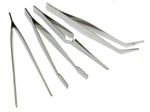 SET OF FOUR TWEEZERS LONG FLAT THIN ROUNDED SELF CLOSING BENT NOSE PRECISION UK