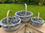 Grey Wicker Shopper Shopping Basket with Mulberry Tree Liner Storage Farmshop