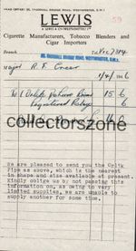 1946 Lewis & Co Tobacco Importers Invoice For Orlik Pipe To A Major Creer
