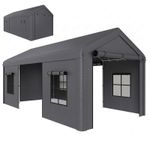Outsunny 3 x 6 m Heavy Duty Carport, Portable Garage with 3 Doors, Dark Grey