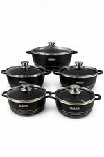 5 Piece Ceramic Die-Cast Non-Stick Cookware Set Black 20 24 28 32cm Induction