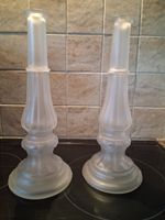Pair Of Empoli Satin Glass Candle Holders Made In Italy 29cm H