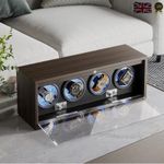 4 Slot Watch Winder w/LED Light Automatic Watch Display Quiet Wooden Luxury Gift