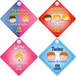 Brother & Sister on Board Car Signs Child/Baby - Choice of 18 Different Designs