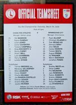 CHARLTON V BIRMINGHAM FOOTBALL TEAMSHEET 2025 - 2026