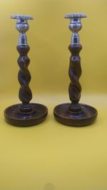 Vintage Oak Barley Twist Candlesticks Removable Heads Trough Bases 240mm  J#19