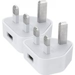 2pc 3Pin 5V1A USB Plug Charger Wall Chargers UK Power Adapter For iPhone Camera