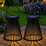 2 Pack Solar Black Slatted Warm White LED Hanging Outdoor Garden Lantern Set