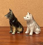 VINTAGE PAIR of DOGS, GERMAN SHEPHARD and a HUSKY CERAMIC FIGURINE ORNAMENT