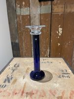Polish Tarnowiec Art Glass Cobalt And Clear Pedestal Candle Holder