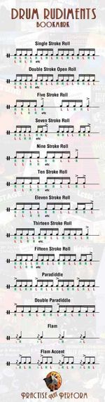Drum Rudiments Bookmark with 26 Rudiments