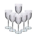 Reusable Acrylic Wine Glasses Set of 6 Clear Ribbed Party Bar Drinkware 350ml