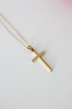 14k Solid Gold Cross Charm Necklace for Women, Religious Pendant Necklace 585