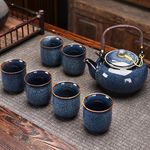 Chinese Tea Set, Including 1 Teapot And 6 Cups, Traditional Portable Kiln-glazed