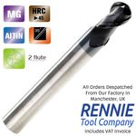 Solid Carbide 2 Flute Ballnose Endmill TiAlN Coated.Ball Nose Slot Drill VAT Reg