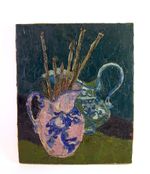 impression. Still life with painter brushes - signed HUBER - 1920s/30ies