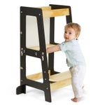 3-in-1 Toddler Learning Tower Kids Step Stool & Mini Desk with Safety Rail