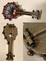 Vintage Micro Mosaic Millefiori Italian Mandolin Guitar Silver Brooch Signed BG 