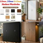 Wooden 2 Door, 3 Door, 4 Door Fully Assembled Wardrobe Drawers Hanging rails Set