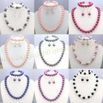 8-12mm South Sea Shell Pearl Round Beads Necklace Bracelet Earrings Set 18''