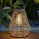 Solar LED Brown Maris Rattan Style Filament Hanging Outdoor Garden Table Lantern