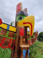 Large Totem pole 100cm Hand Carved Wooden Painted Native American man cave