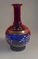 Bohemian Style Bottle Cobalt Glass Hand Painted Decorative Antique rough pontil