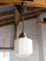 Vintage Art Deco Opaline Milk Glass Cuboid Pendant Ceiling Light shade