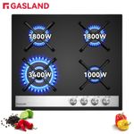 GASLAND 60 cm Black 4 Burner Built-in Gas On Glass Hob with Cast Iron Pan Stands